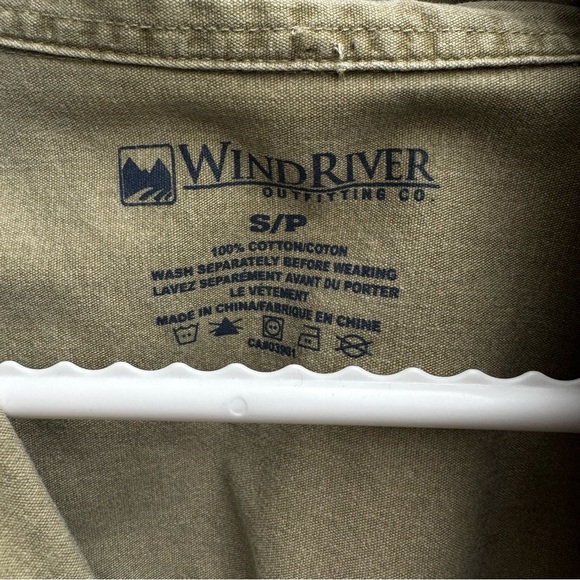 WindRiver cotton button down up shirt short sleeve tee t-shirt mens size S khaki - Picture 4 of 5